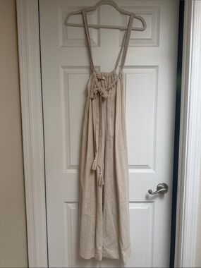 Mazik Cream Wide-Leg Jumpsuit with Tassel Tie Straps